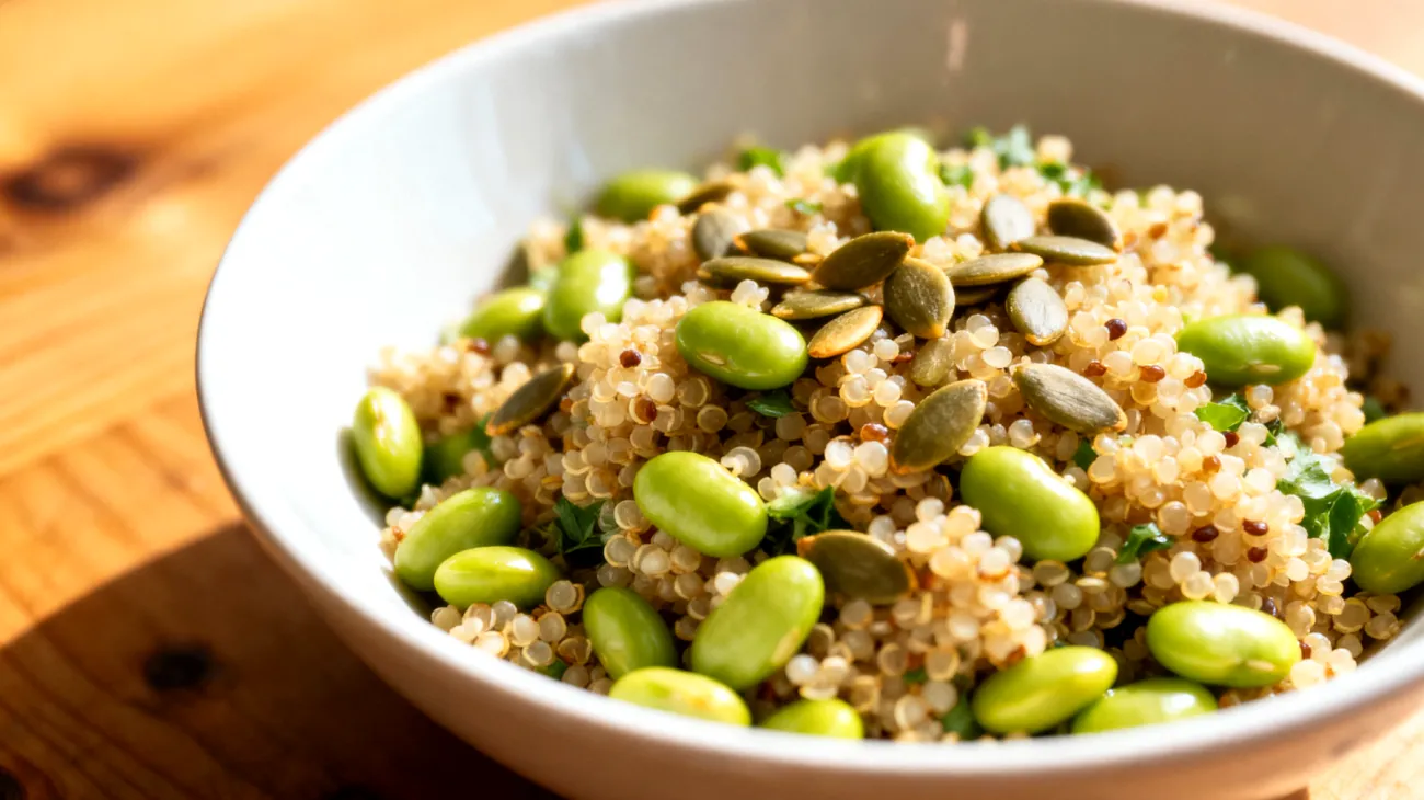 Insalata di quinoa con edamame e semi di zucca"