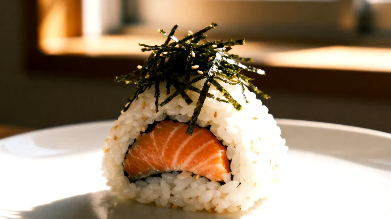 Onigiri con ripieno di salmone e alghe wakame"