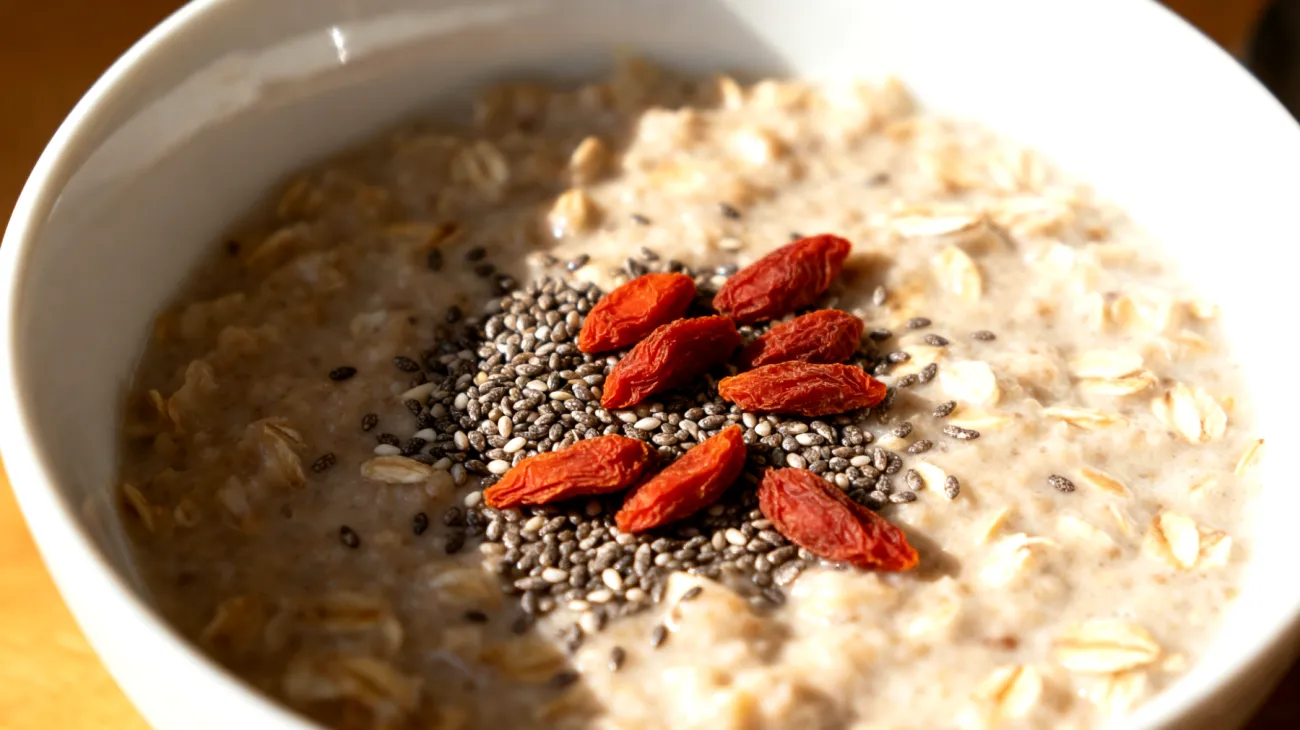 Porridge di avena con semi di chia e bacche di goji"