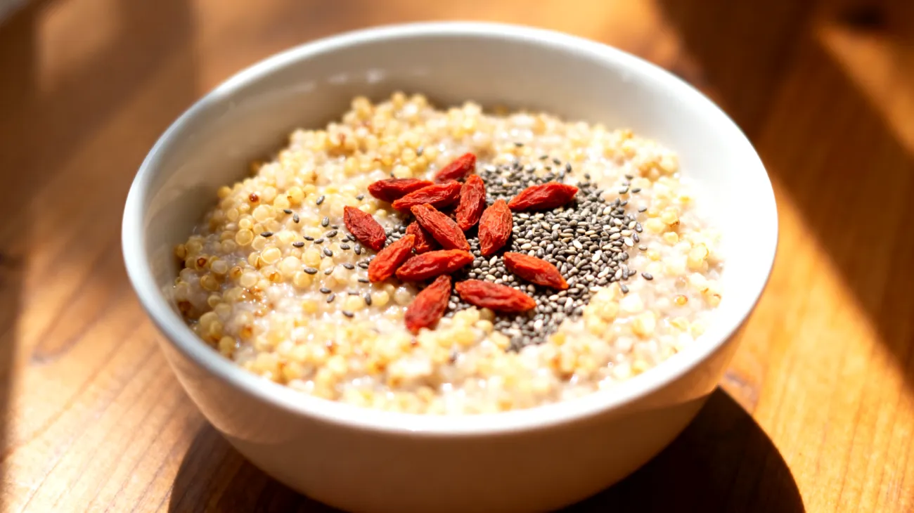 Porridge di quinoa con semi di chia e bacche di goji"