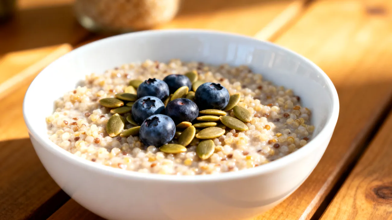 Porridge di quinoa con semi di zucca e mirtilli"