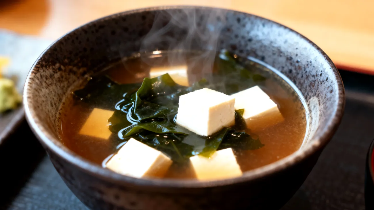 Zuppa di miso con alga wakame e tofu"