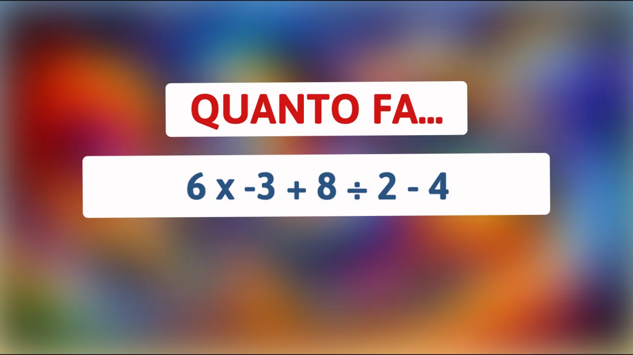 Solo l'1% delle persone riesce a risolvere questo indovinello matematico impossibile! Scopri se sei tra i geni che sanno calcolare 6 x -3 + 8 ÷ 2 - 4 senza errori!"